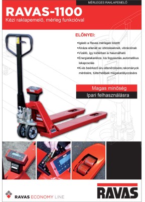 RAVAS 1100 - mérleges raklapemelő - hidraulikus kézi raklapemelő, békamérleg digitális mérleggel, egyedi mértetek, speciális hosszúság és szélesség