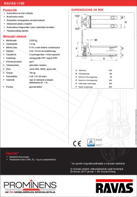 RAVAS 1100 - mérleges raklapemelő - hidraulikus kézi raklapemelő, békamérleg digitális mérleggel, egyedi mértetek, speciális hosszúság és szélesség
